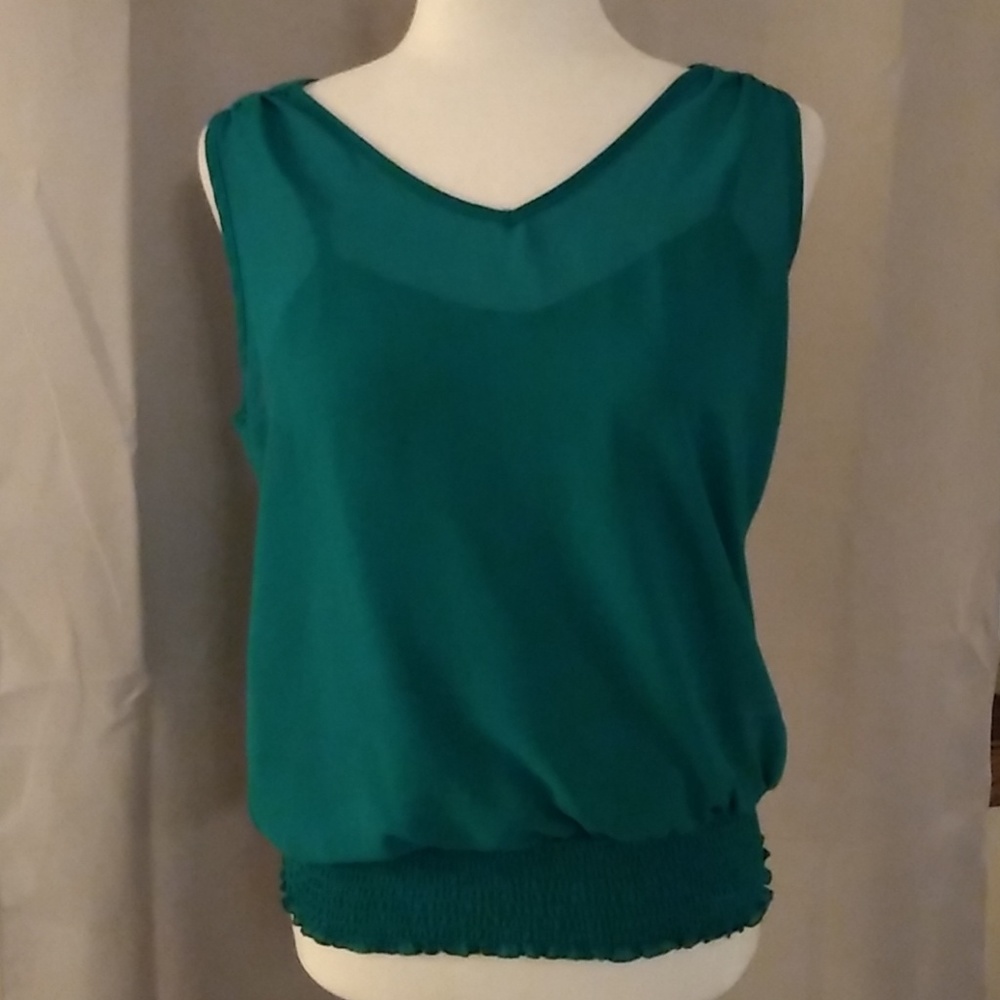 Green sheer dressy tank with built in camisole